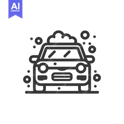 Aset premium populer: Car Wash Icon: Front View of Vehicle with Soap Bubbles, Line Art