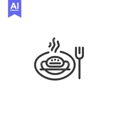 Premium design asset: Minimalist Hot Meal Icon: Steaming Dish with Fork, Line Art