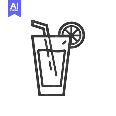 Aset desain premium: Minimalist Icon of Refreshing Drink with Lemon Slice and Straw