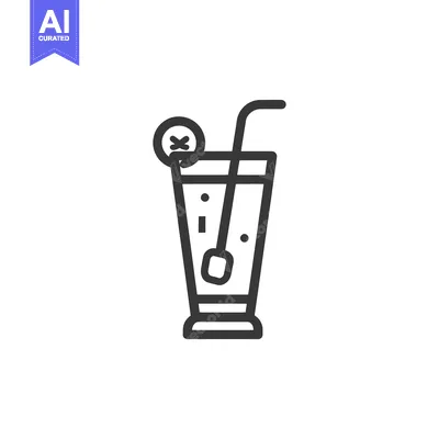 Aset desain premium: Minimalist Line Art: Refreshing Drink with Lemon and Straw Icon