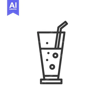 Popular premium asset: Minimalist Soda Glass Icon with Straw and Bubbles, Black Outline on Wh