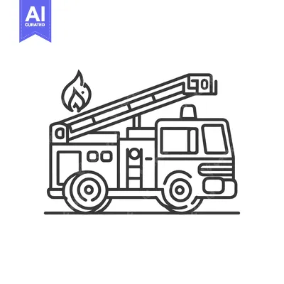 Aset desain premium: Firetruck Icon with Ladder and Flame, Emergency Vehicle Outline