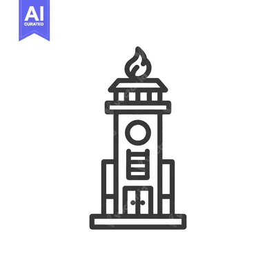Aset desain premium: Minimalist Lighthouse Icon with Flame, Bold Outline Design