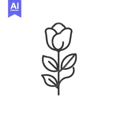 Aset desain premium: Minimalist Rose Outline: Elegant Floral Design with Stem and Leaves