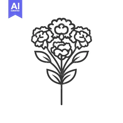 Aset desain premium: Elegant Carnation Bouquet Outline: Minimalist Floral Design on White B