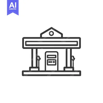 Aset premium populer: Minimalist Gas Station Icon: Clean Line Art on White Background