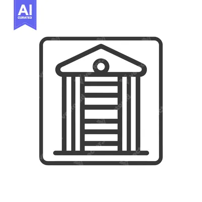 Aset premium populer: Minimalist Courthouse Icon: Bold Outline, Geometric Design in Square F