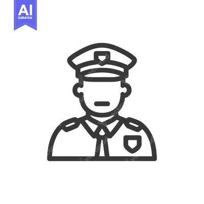 Aset premium populer: Police Officer Icon: Minimalist Line Art Depicting Law Enforcement Uni