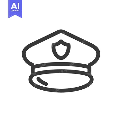 Aset premium populer: Police Officer Hat Icon, Law Enforcement Symbol, Black Outline on Whit