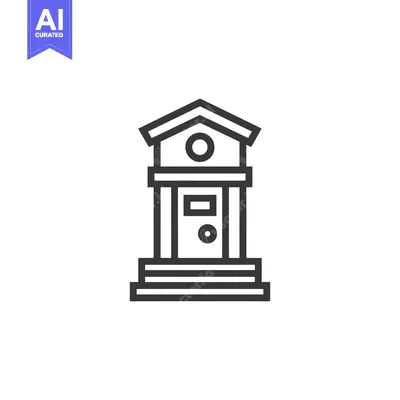 Aset desain premium: Minimalist Bank Icon: Simple Line Art of a Classic Building Facade