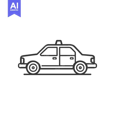 Aset desain premium: Minimalist Taxi Icon: Clean Line Art Illustration on White Background