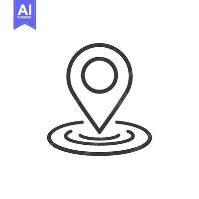 Aset desain premium: Minimalist Location Pin Icon with Ripple Effect, Black Outline on Whit