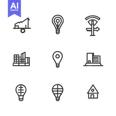 Aset desain premium: Simple black and white icons illustrating various concepts and ideas