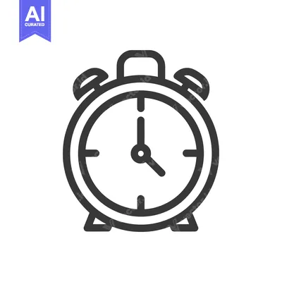 Classic Alarm Clock Icon with Bold Outline on White Background