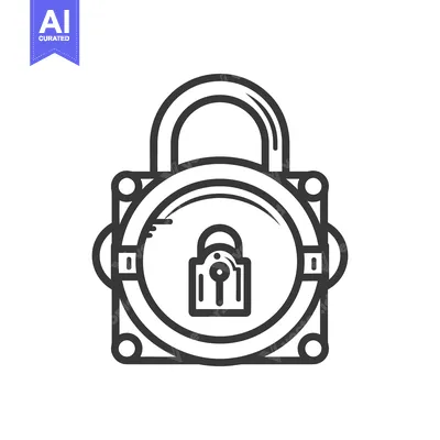 Aset desain premium: A black and white illustration depicting a closed padlock icon