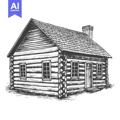 Premium design asset: A detailed hand drawn illustration of a wooden log cabin