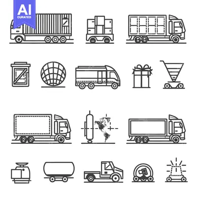 Premium design asset: A collection of various delivery vehicles and related objects