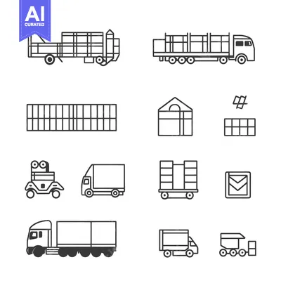 Download Several Line Art Illustrations Depicting Various Transportation Vehicl Vector Graphic