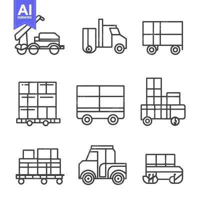 Download Illustrated icons depicting various vehicles used for cargo transport Vector Graphic