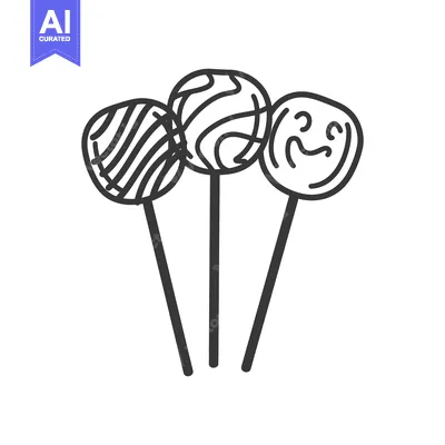 Aset premium populer: Three round candies on sticks with varied decorative designs