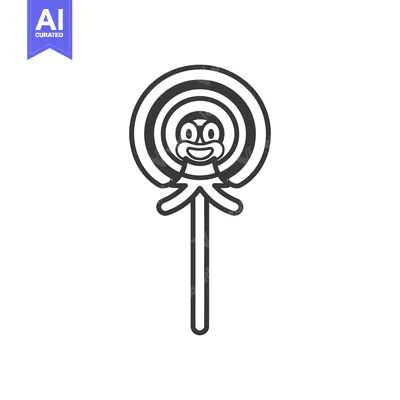 A black and white image of a lollipop with a face