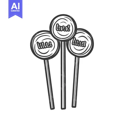 Premium design asset: Three round lollipops on sticks with text in an illustration