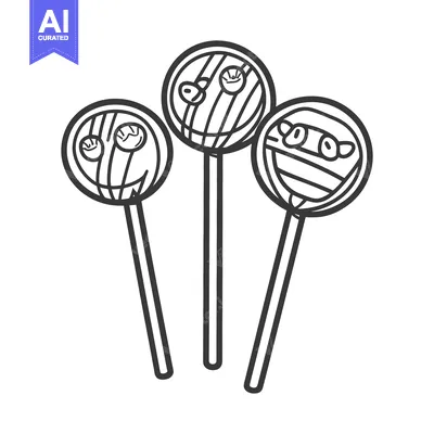 Aset premium populer: Three lollipops with different faces and stick handles are displayed