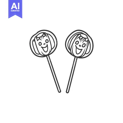 Aset desain premium: Two cartoon lollipops with smiling faces on white background