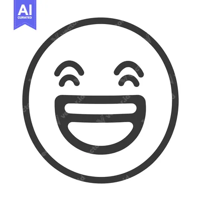 Aset premium populer: A smiling face emoji expressing happiness in a simple black design