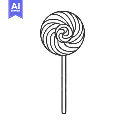 A black and white drawing showing a swirl lollipop on a stick