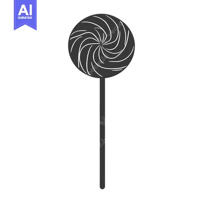 A black and white depiction of a circular lollipop on a stick