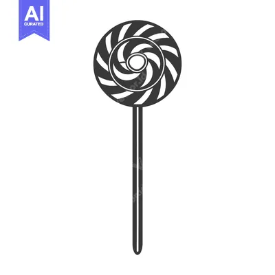 Aset premium populer: A black and white illustration of a spiral lollipop on a stick