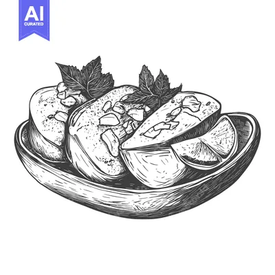 Popular premium asset: A Delicately Illustrated Plate Of Garnished Food Displayed Gracefully