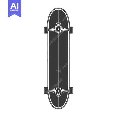 Aset desain premium: A black and white vector illustration of a longboard skateboard