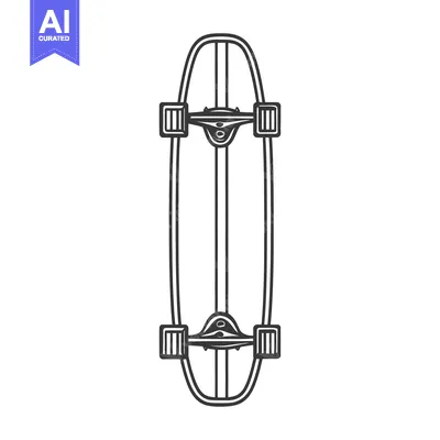 Aset desain premium: A black and white line illustration depicting a skateboard on white