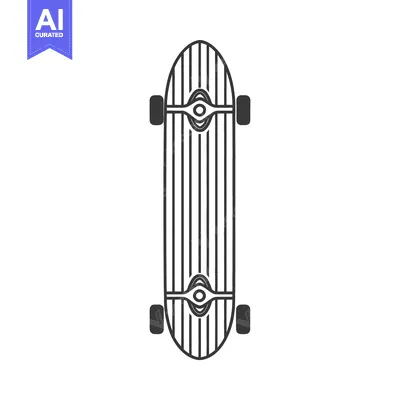Aset premium populer: A longboard skateboard with four wheels depicted in simple black lines