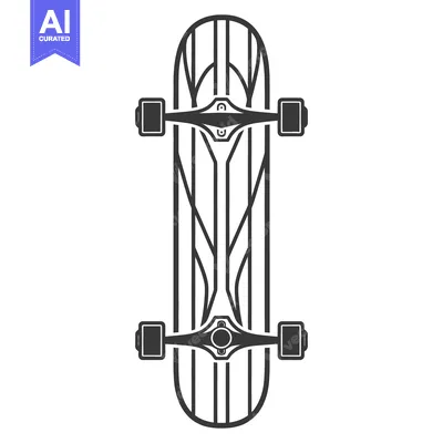 Aset premium populer: A simple black and white graphic depicting a skateboard design