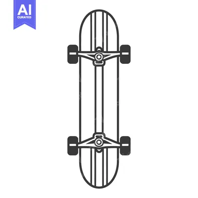 Aset premium populer: A simple overhead illustration of a skateboard with black lines
