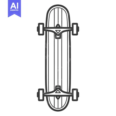 Aset desain premium: Detailed illustration of a longboard skateboard in black and white