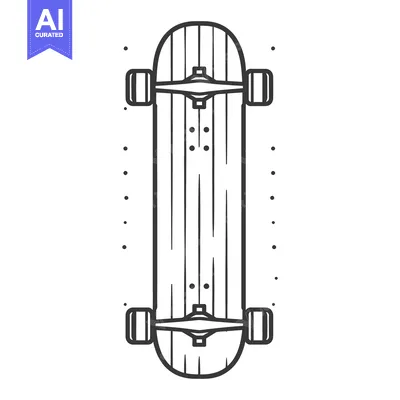 Popular premium asset: A simple black and white detailed drawing of a skateboard