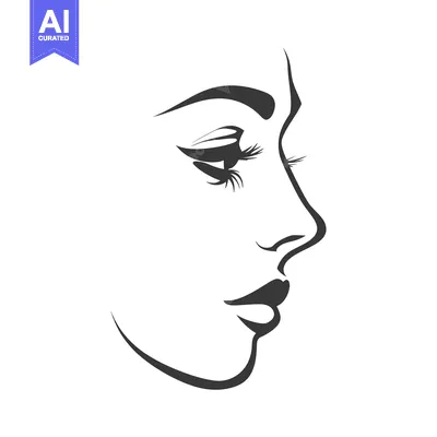 Popular premium asset: Simple black and white illustration of a beautiful woman in profile