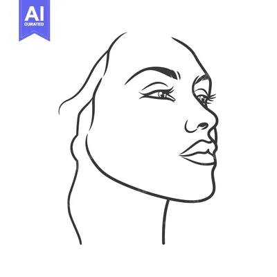 Aset desain premium: A simple line drawing illustrates a womans face profile