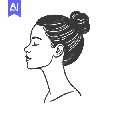 Premium design asset: A line drawing of a woman with closed eyes and a bun