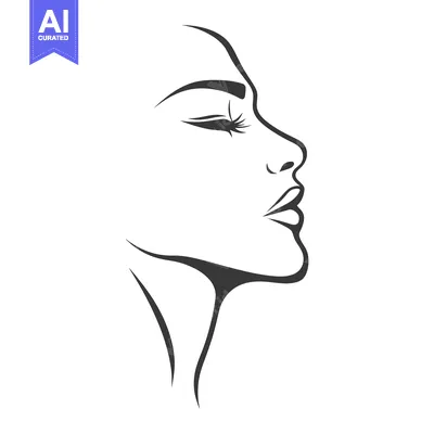 Aset premium populer: A minimalist black and white outline of a female face in profile