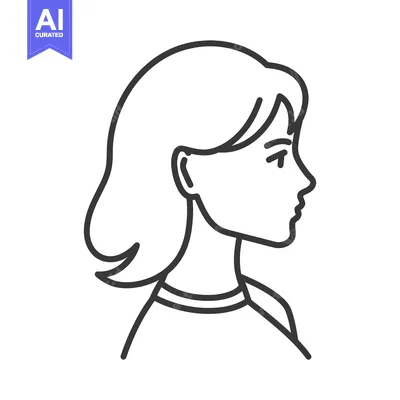Aset desain premium: Minimalist Line Art: Woman's Profile with Bob Haircut, Clean Design