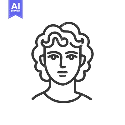 Aset premium populer: Minimalist Portrait: Ancient Greek Figure with Curly Hair, Bold Outlin