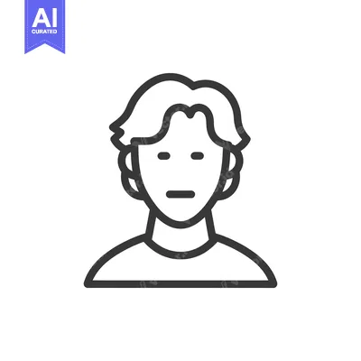 Aset desain premium: Minimalist Man Icon: Simple Outline Portrait with Neutral Expression