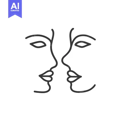 Aset desain premium: Minimalist Line Art: Two Faces in Profile, Abstract Portraiture