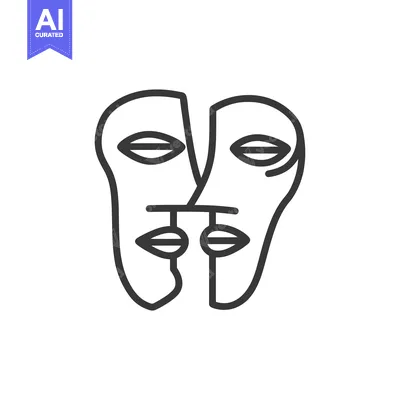 Aset desain premium: Minimalist Line Art: Abstract Faces Intertwined, Modern Graphic Design