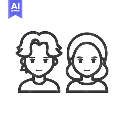 Aset premium populer: Minimalist Line Art: Boy and Girl Portrait Icons, Simple and Modern De
